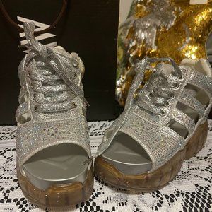 silver glitter wedge sandals